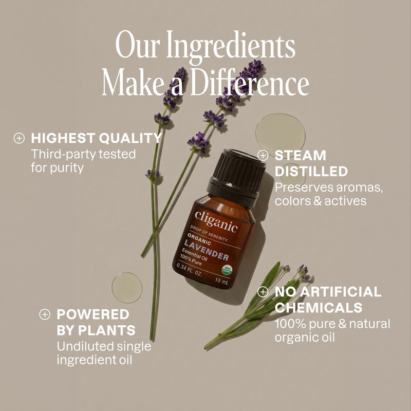 Cliganic Organic Lavender Essential Oil - 100% Pure Natural Undiluted, for Aromatherapy Diffuser | Non-GMO Verified