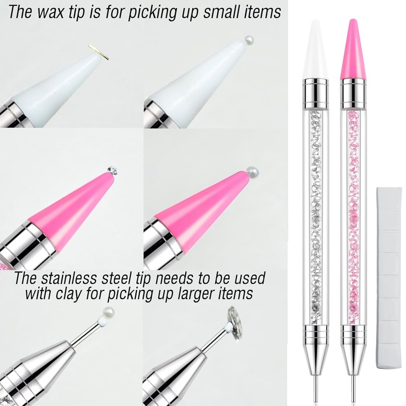 Rhinestone Picker Tool Kit - 2 Dual-Head Bedazzling Pens, 4 Wax Tips, 1400 Rhinestones & Organizer Trays