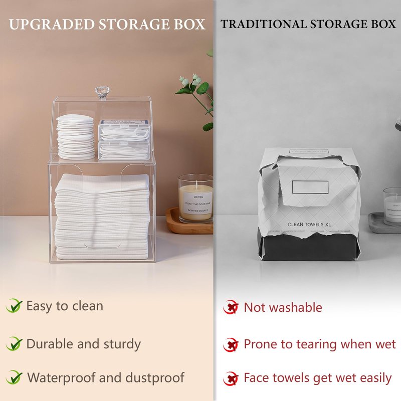Anyoifax Disposable Facial Towels Storage Compatible with Clean Skin Club Clean Towel XL Double Layer Acrylic Box Cotton Pads Container Qtip Bin Face Towelettes Holder for Bathroom Counter, Clear