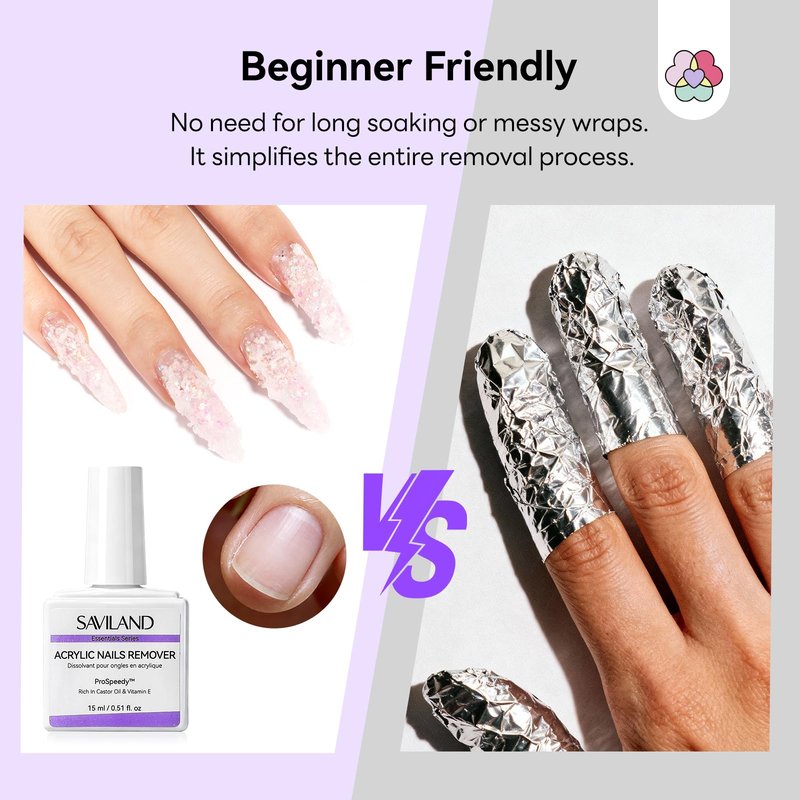SAVILAND Powerful Acrylic Nail Remover Kit: 2 Pcs Acrylic Remover for Nails Cuticle Oil & Nail Care Tools Rapid Dissolution Gentle Acrylic Remove No Soaking No Wrapping for Acylic Nail Kit Home Salon