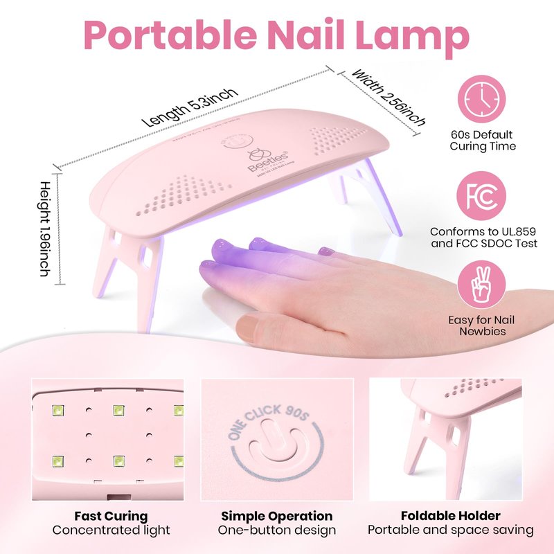 Beetles 5 Pcs White Gel Nail Kit with U V Light, 10ML HEMA-Free Cloud White Gel Polish Set Portable Manicure Kit with Base & Top Nails File Coat Soak Off Home Travel Salon Tools Gifts for Women Girls