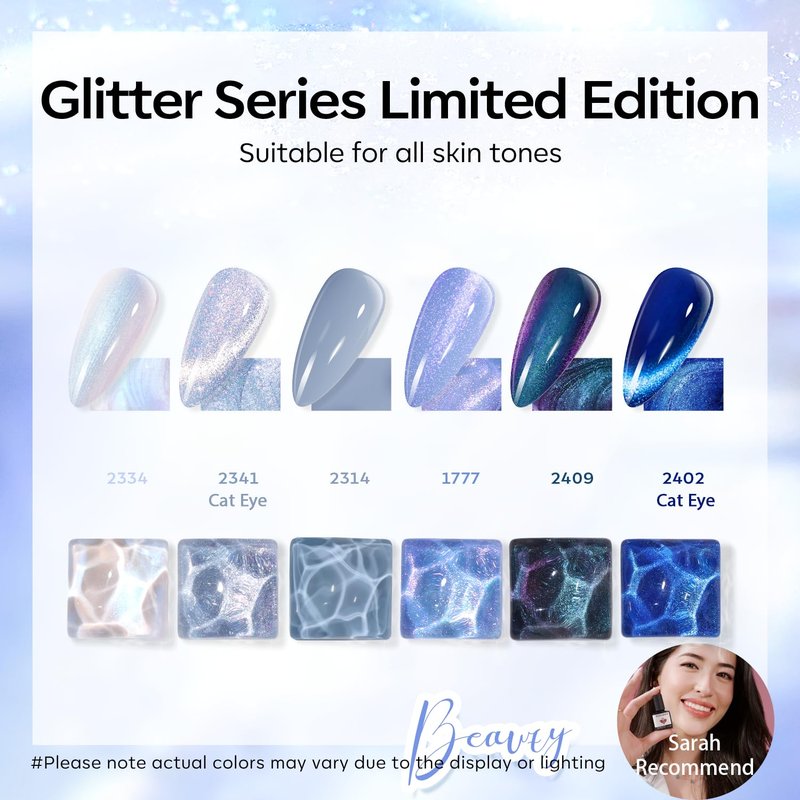 modelones Gel Nail Polish Set, 6 Colors Summer Icy Blue Collection Glitter Gel Polish Galaxy White Dark Blue 9D Cat Eye Nail Polish with Magnet Soak Off Led Nail Art Kit Salon DIY Gift