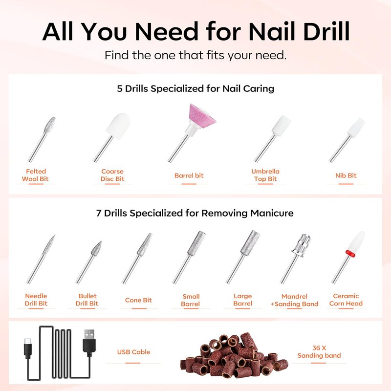 Modelones Cordless Nail Drill Kit - Includes Nail Dehydrator & Primer for Professional Results