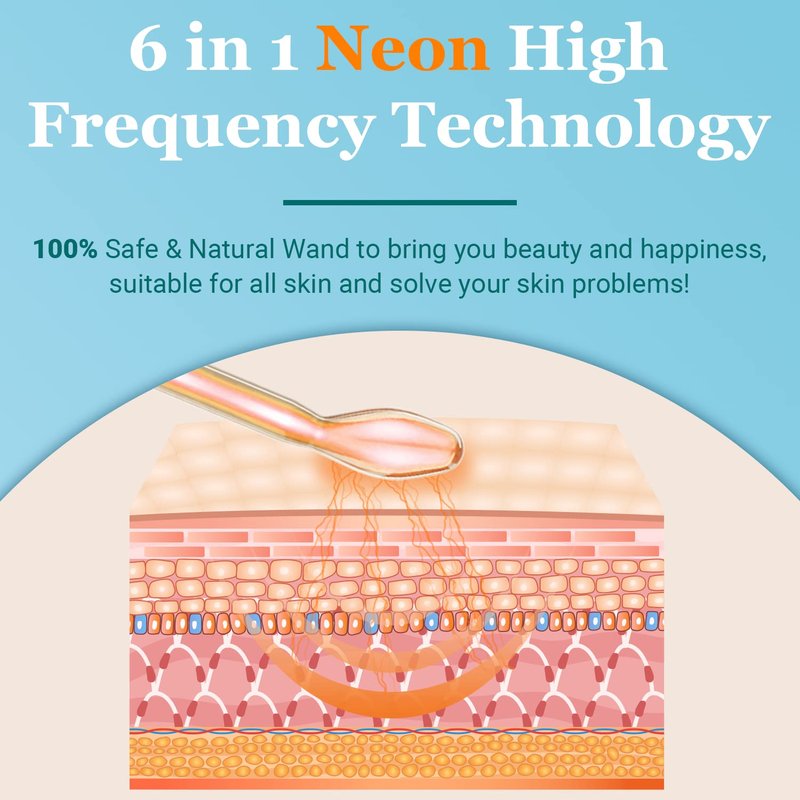 High Frequency Facial Wand - UUPAS Portable Handheld High Frequency Facial Machine with 6 Different Orange Tubes for Face/Hair/Body Home Use Device
