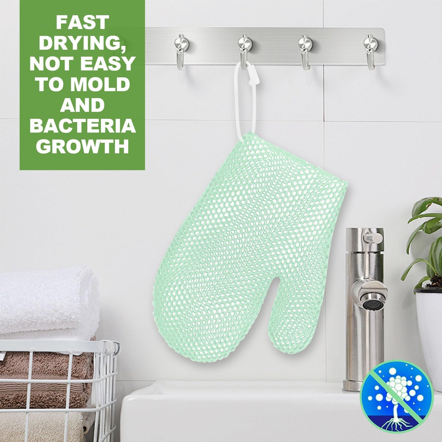 Honeycomb Exfoliating Bath Gloves - Microfiber for Enhanced Blood Circulation & Soft, Smooth Skin for All Skin Types (Green - Glove)