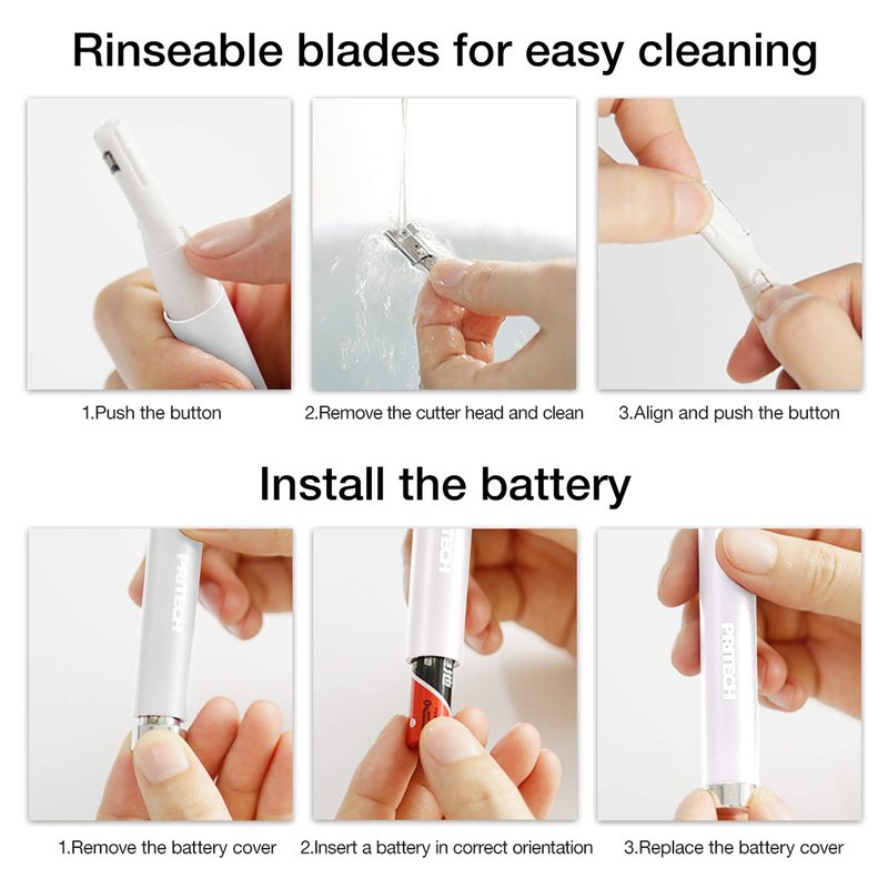 Electric Eyebrow Trimmer - Facial Hair Remover for Eyebrows, Face, Chin, Neck & Upper Lip - Painless Precision Shaver with Comb & Replaceable Blades - Battery Powered & Portable for Peach Fuzz & Body