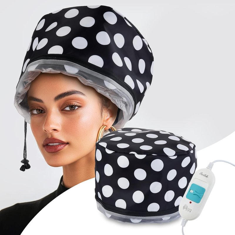 Skiennix Electric Hair Steamer Cap - 2 Mode Temperature Control | Removable Thermal Spa Hat (Black & White)