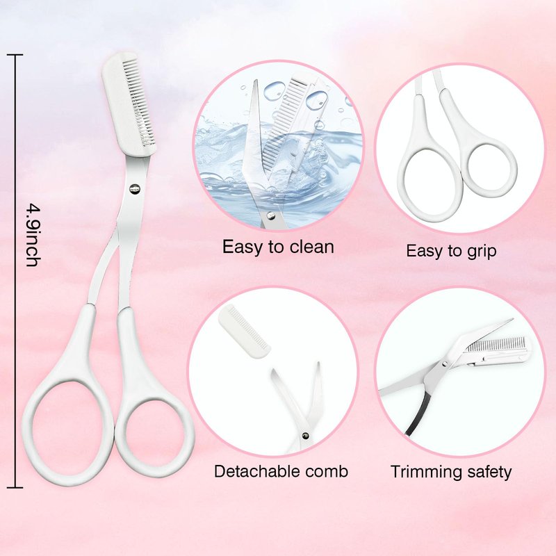 9Pcs Eyebrow Trimmer Kit,Eyebrow Scissors with Comb,Brow Shaping Tool and Groom Brush,Curved Eyebrow Razor Lash Comb Cosmetic Brush