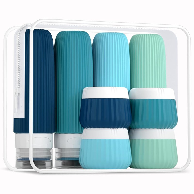 Mrsdry Travel Bottles - TSA Approved 3 oz Silicone Containers for Toiletries | 8 Pack with Clear Bag
