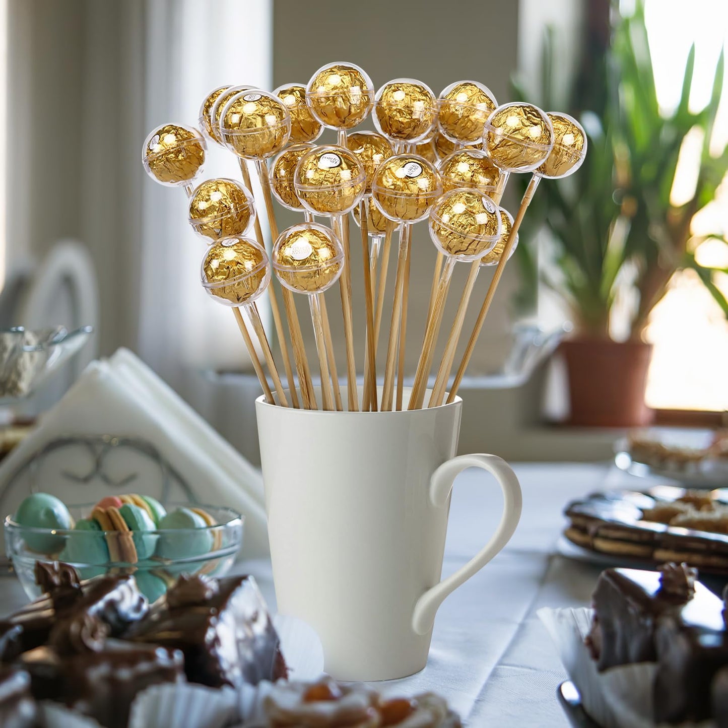 100Pcs Clear Chocolate Holder Ball: Candy Packaging Case for Bouquet Round Chocolate Box Candy Wrappers Holders Decoration Round Truffle Holder Flower Packaging Support Wedding Valentine's Day