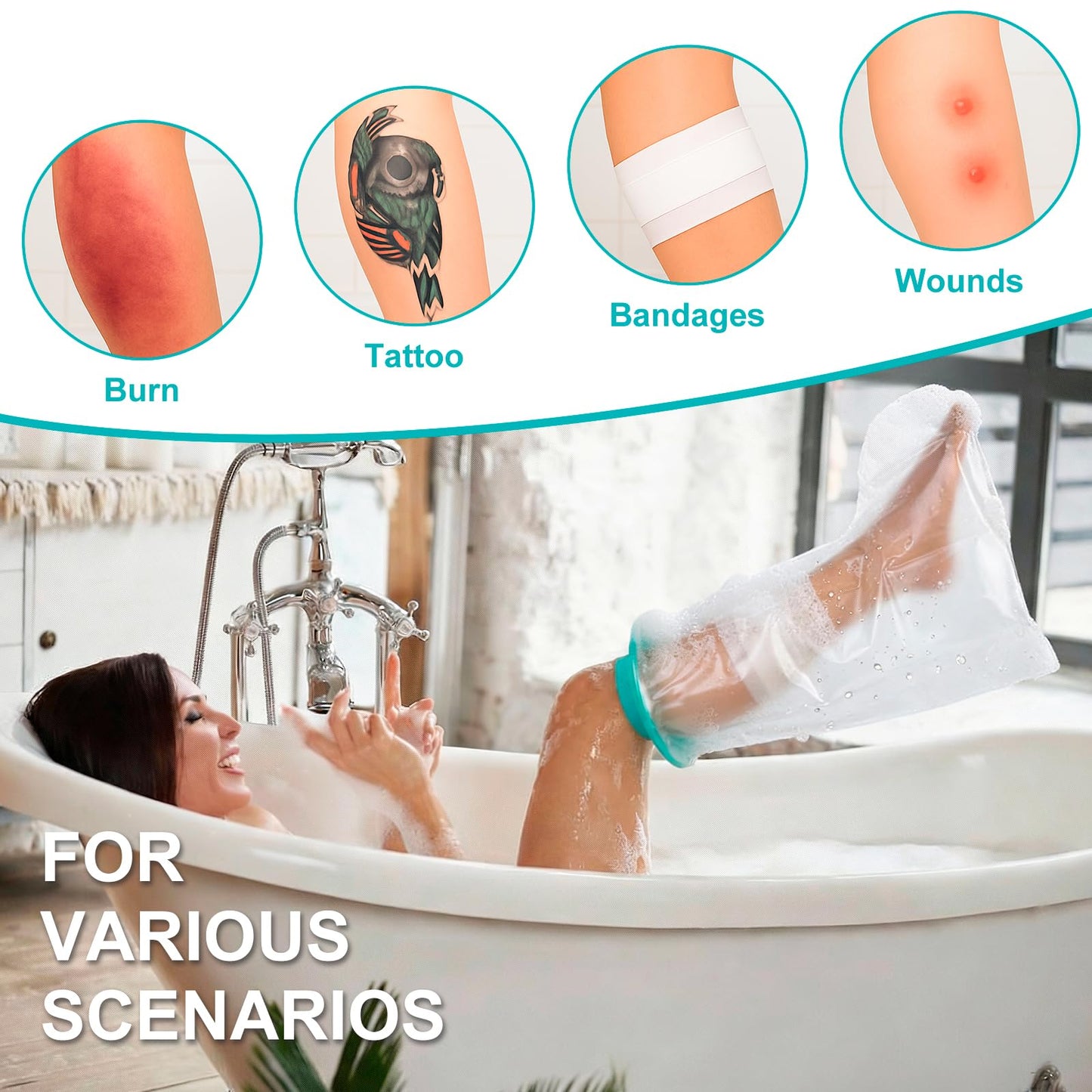 Quiheat Waterproof Leg Cast Cover for Showering, Reusable Shower Sleeve for Leg After Surgery, Watertight Non-Slip Adult Fracture Protector Bag, Watertight Adult Cast Protector for Calf/Ankle/Wound/Bandages