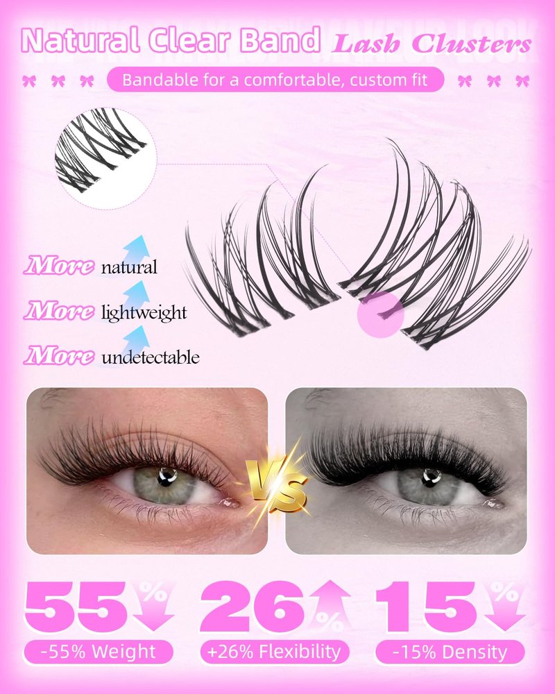 Natural Lash Clusters - Venus Wispy Eyelash Extensions | Invisible Thin Band, 8-16mm DIY Individual Lashes for a Natural Look