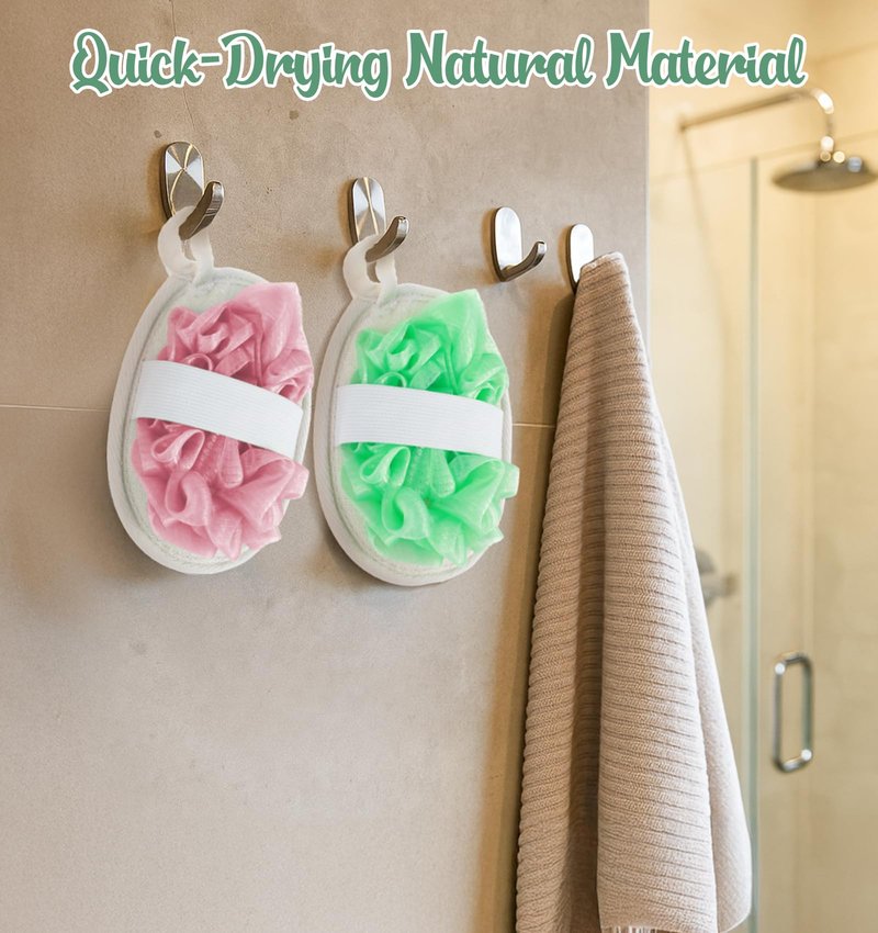 2Pcs Loofah Exfoliating, 2 in 1 Natural Green Pink Loofah for Women Reusable & Washable Loofa, Ideal for Body Scrubbing Gentle Exfoliation for Women & Men Shower Bath