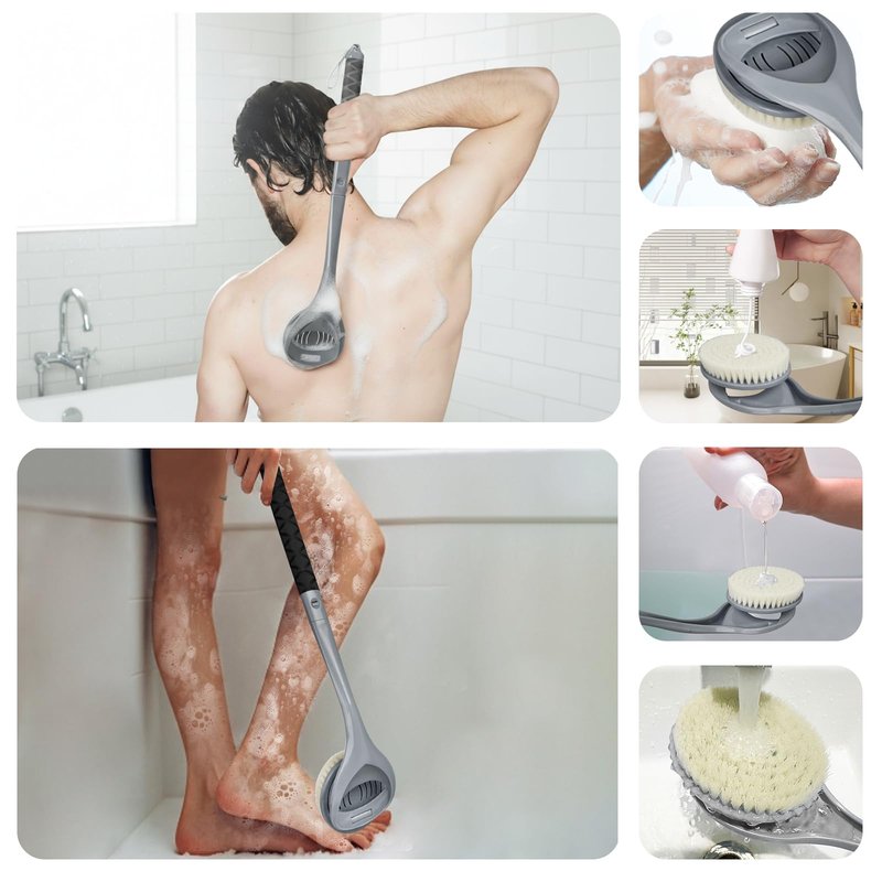 Gobiteli Back Scrubber,20.4" Detachable Long Handle Back Washer for Shower,Shower Brush for Body for Men,Women