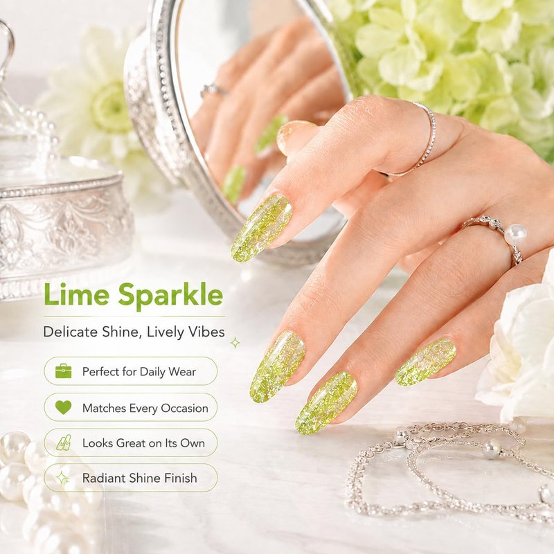 Beetles Lime Green Glitter Gel Nail Polish - Sparkly UV LED Soak Off Color for Summer Nail Art | 15ML
