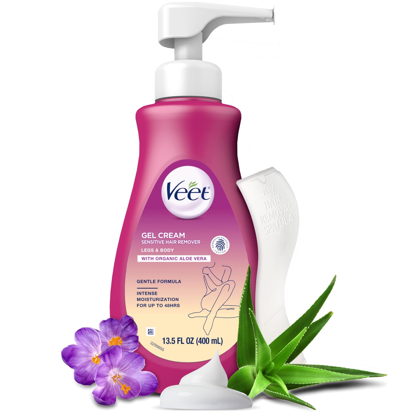 Veet Sensitive Skin Hair Removal Cream For Women, Painless Bikini Hair Removal Gel, Dermatologically Tested Depilatory Cream For Bikini Line, Legs, Arms, Underarms, 13.5 FL OZ Pump Bottle with Tool