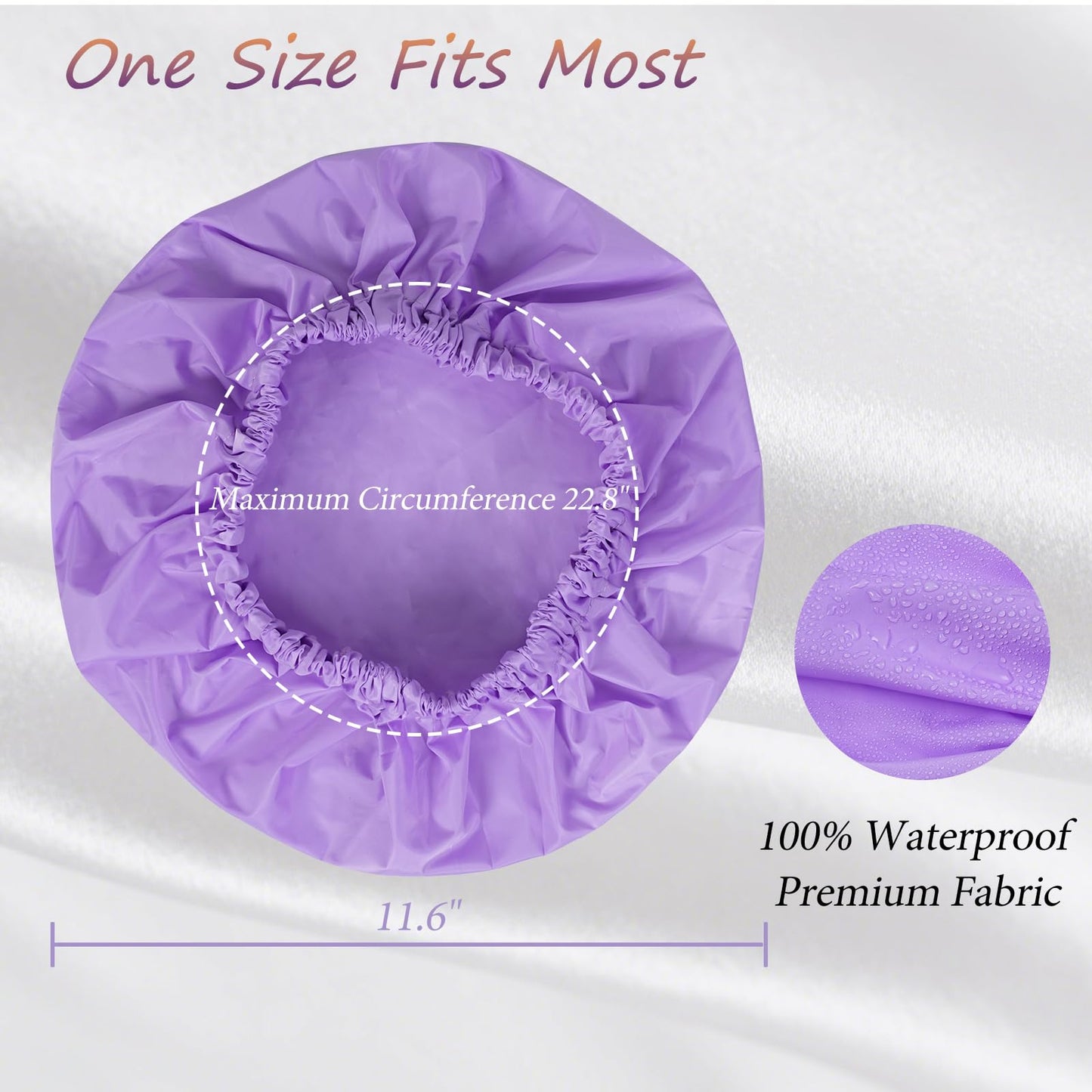 TUVATU Reusable Shower Cap for Women – Large Waterproof Satin Shower Bonnet for Long, Curly & Braided Hair, Washable Bath Hair Cover, Black + Purple