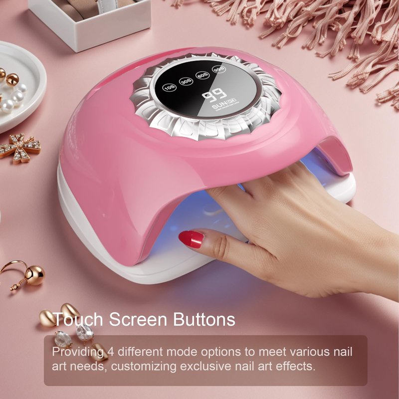 LVAINIT Pink UV LED Nail Lamp – Elegant Touch Screen Nail Dryer with 4 Timer Settings, Detachable Base & Dual Light Beads for Quick Gel Polish Curing – Salon-Quality Manicure at Home