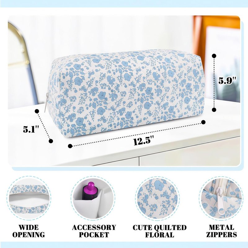 Skiennix Hair Tools Travel Bag - Cute Quilted Floral Design | Portable Organizer for Shark Flexstyle & Air Wrap (Blue)