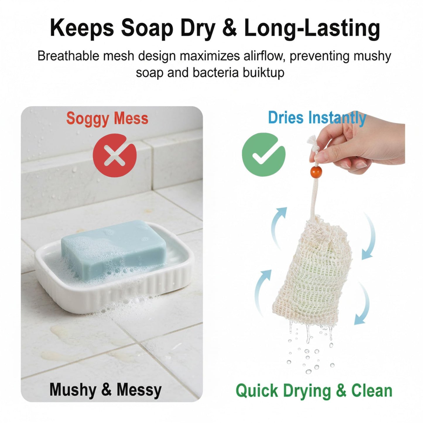 5 Pcs Soap Bar Bags Natural Sisal Bar Soap Sock Saver Net Loofah Pouch Exfoliating Foaming Mesh Quick-Drying Net for Shower