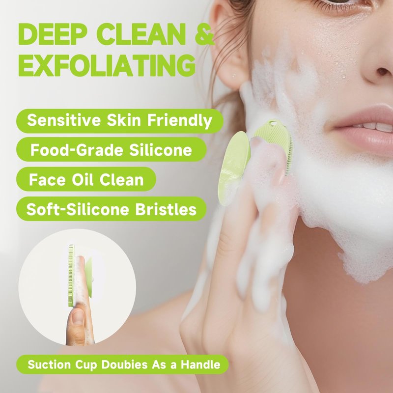 ARIOSOX 2 PCS Face Scrubber, Soft Silicone Face Exfoliator with Suction Cup for Man and Women Deep Skin Clean, Gentle Facial Cleaning Brush Suitable for All Sensitive Skin (Green)