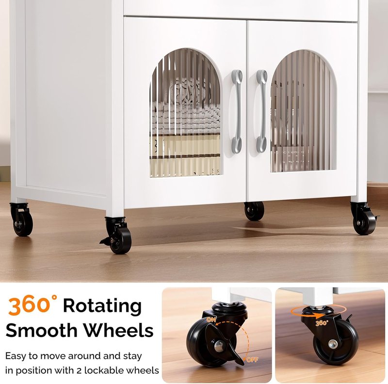 OmySalon Salon Trolley Cart - Esthetician Mobile Storage Station with Drawer & Tray | White