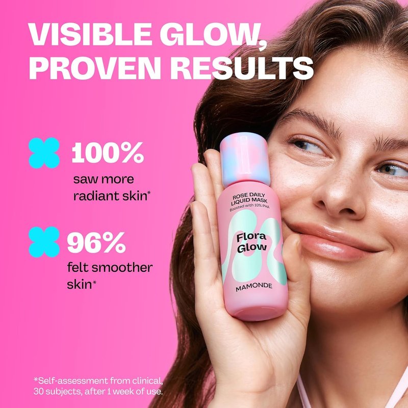 Flora Glow Rose Daily Liquid Mask - Hydrating & Exfoliating Korean Leave-On Face Mask with Hyaluronic Acid & Peptides | All Skin Types