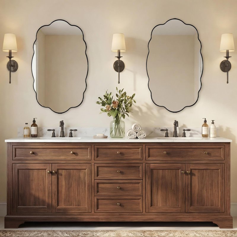 ANDY STAR Black Wavy Oval Mirrors for Bathroom, 24x40 Inch Wavy Scalloped Wall Mirror, Anti Rust Stainless Steel Metal Frame, Wall Mount Horizontal or Vertical