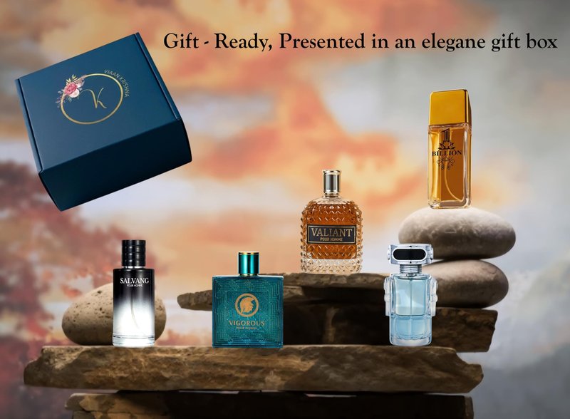Signature Scent 5-Piece Men’s Fragrance Gift Set – Woody, Spicy & Citrus Cologne Collection – Includes Salvang, Billion, Vigorous, Valiant & Robot – Long Lasting Travel Size (30ml Each) Ideal Gift Set