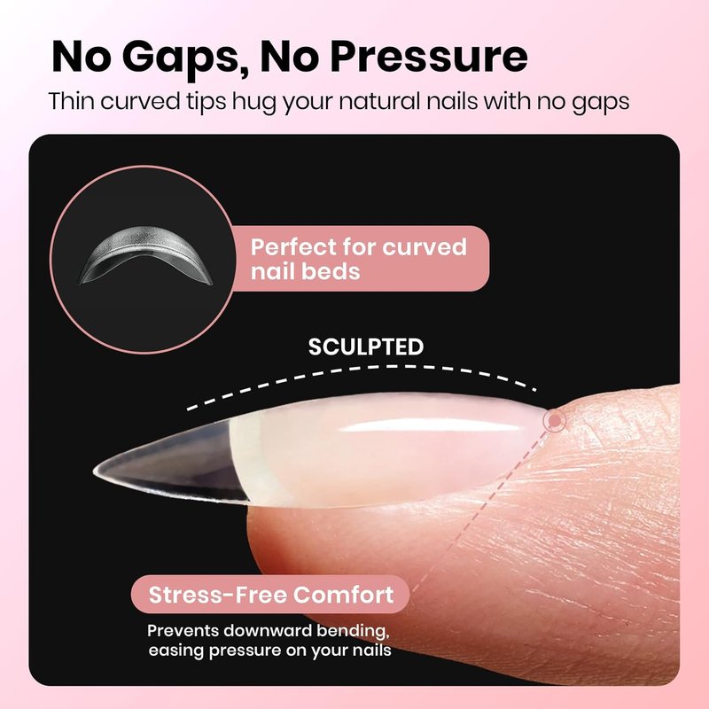 Beetles Gel Nail Tips - Almond Shape Medium Curve | 640pcs in 16 Sizes | Easy DIY Press-On Nail Extensions