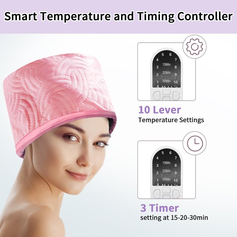 Hair Steamer Cap, Steamer for Hair with 10 Mode Temperature Control, 110V Electric Heating Cap for Hair Steamer for Deep Conditioning(Pink)