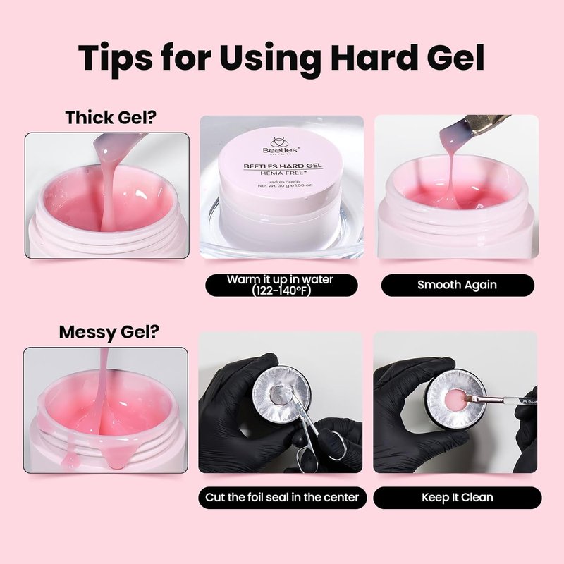 Beetles HEMA-Free Hard Gel for Nails - 2 Pcs 1 oz Clear & Jelly Nude Sculpting Gel | UV & LED Cured