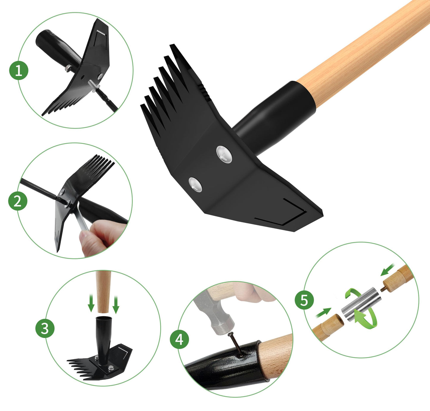 Weed Puller Tool with Long Bamboo Handle, 2 in 1 Garden Hoe&Manual Weed Remover, Weed Rake&Grabber, Gardenia Heavy Duty Uprooting Tool for Yard, Lawn and Garden, 65Inch ﻿