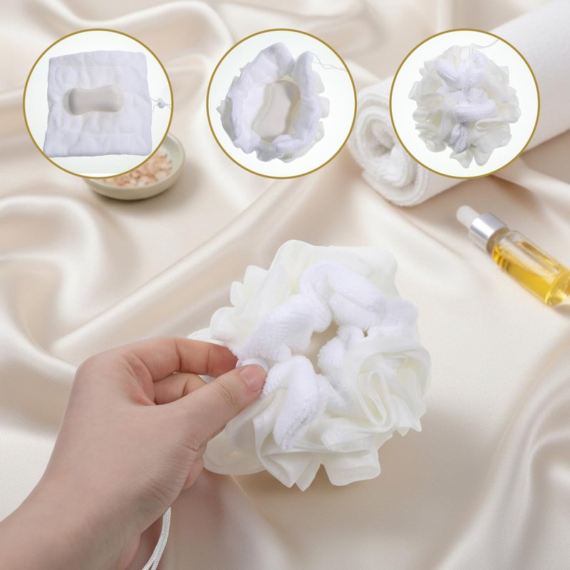 2 Pcs Bar Soap Loofah Pouch, 2 in 1 Exfoliating Washcloth with Soap Pocket for Cleansing and Smooth Skin, Reusable Shower Sponge, Body Scrubber Shower Bath Sponge Loofah, Beige