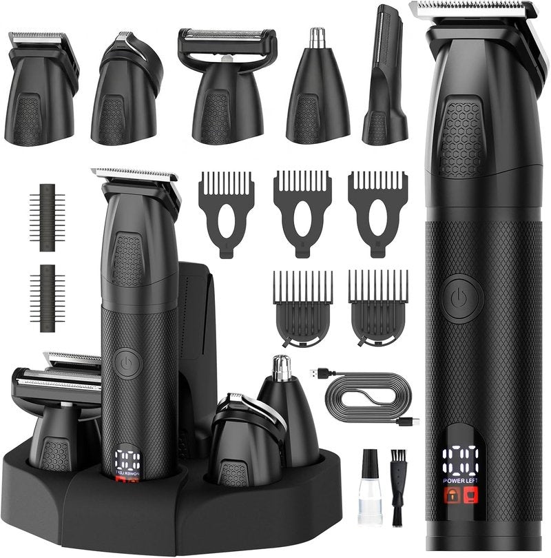 Beard Trimmer for Men - 6-in-1 Cordless Waterproof Grooming Kit | LED Display, USB Rechargeable