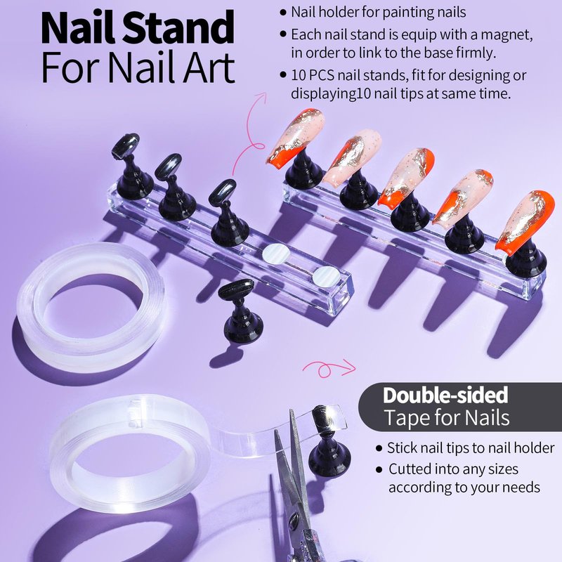 FANDAMEI Nail Design Tools, Nail Art Tools, Nail Brush, Nail Art Kit With Nail Stand, Nail Holder For Painting Nails, Nail Art Brushes, Nail Dotting Tool, Nail Art Palette, Nail Tools For Nail Art