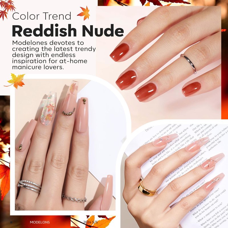 modelones Builder Gel for Nails, 6 Colors Gel Builder Nail Kit 8-in-One, Fall Maple Pink Nude Nail Polish Apex Building Strengthener Extension LED Nail Lamp Cured Color Base