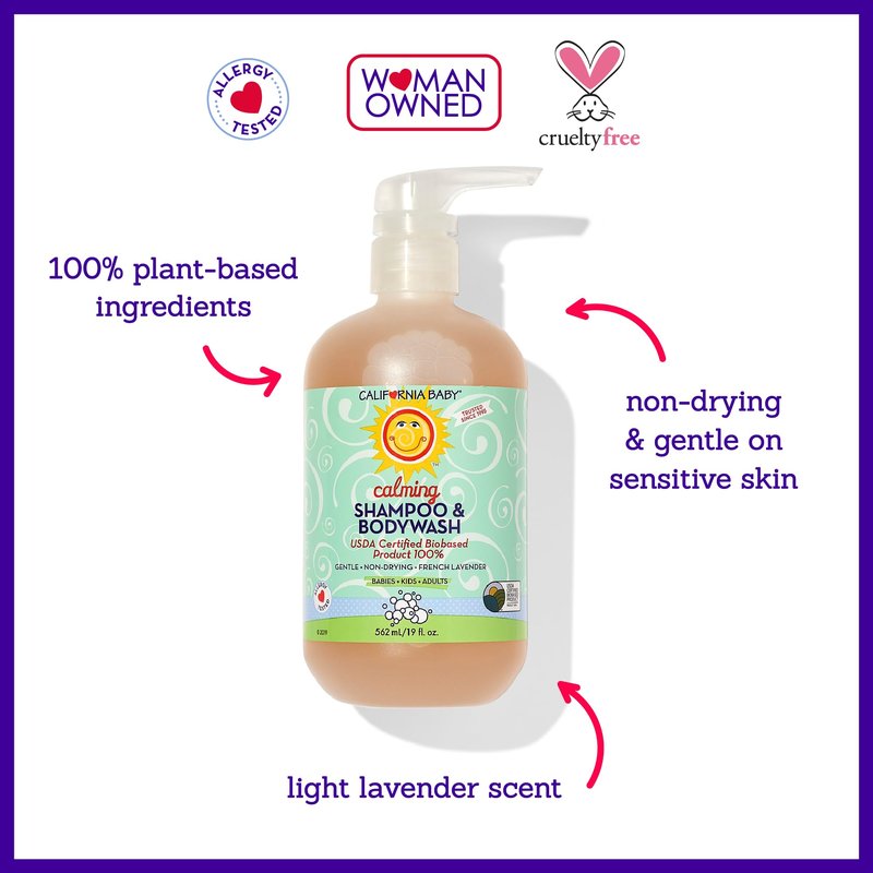 California Baby Calming Baby Shampoo + Baby Wash | 100% Plant-Based | Lavender Body Wash For Sensitive Skin | Hypoallergenic | 562 mL / 19 oz (2-Pack)