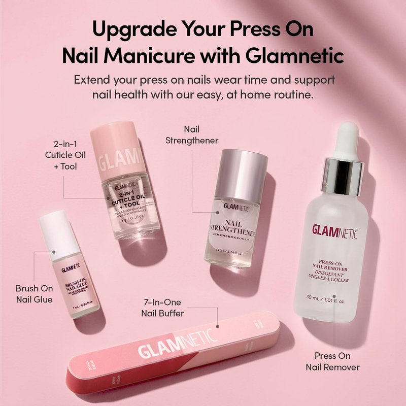 Glamnetic Press On Nails - Medium Oval Fake Nails with Blue French Tips & Celestial Gold Accents | Salon Quality | French Tip Nails | Spirited Sky | 15 Sizes - 30 Nail Kit with Glue