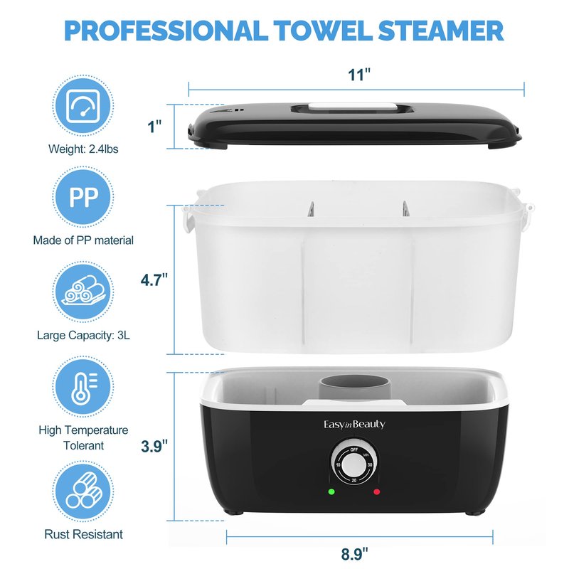 EASYINBEAUTY Hot Towel Warmer for Facials, Holds 16 Small Towels, 5L Towel Steamer with Quickly Heating in 1-5 Mins, Auto Off Timer Portable Towel Warmers for Spa, Barber, Manicures, Massage