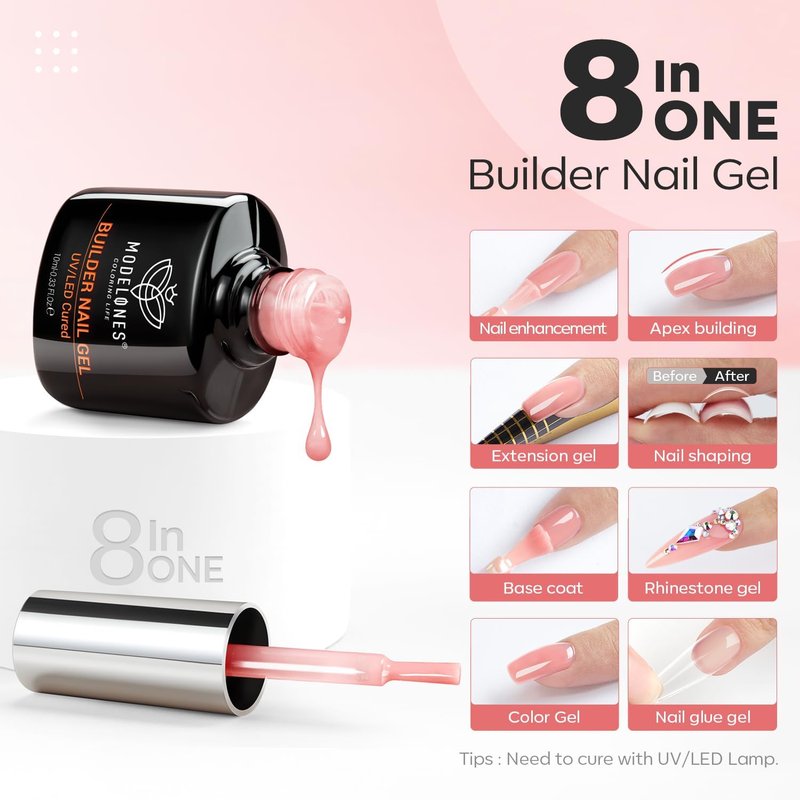 Nail Thickening Solution - Builder Gel with Dehydrator & Primer | 3Pcs Rose Nude Pink 10ml Set