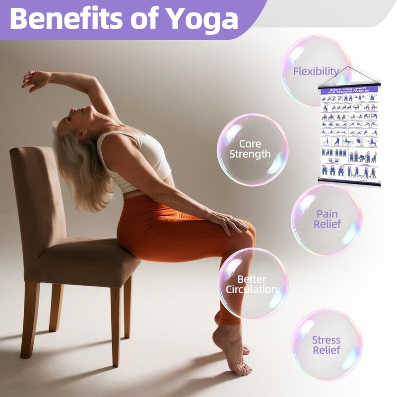 GiftNest Chair Yoga Wall Chart – 31 Poses for Seniors & Beginners – Fabric Poster with Hanging Rod & Rope – Durable, Foldable, and Easy to Display in Home or Office – Stretching & Mobility Guide