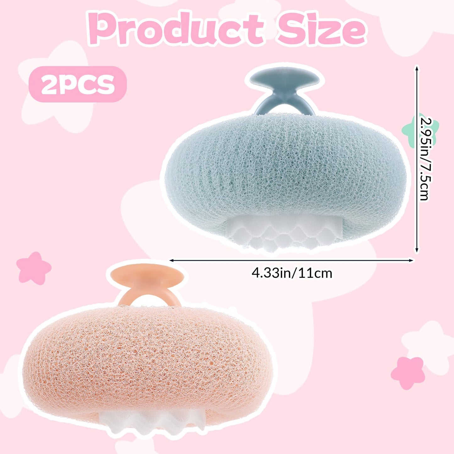 YBEATY 2 PCS Soft Sunflower Suction Cup Bath Ball Bath Body Brush Exfoliating Mesh Sponge Cleaning Scrubber Sponge with Finger Rings Shower Loofah Sponges for Women Men Scrub The Body Accessories