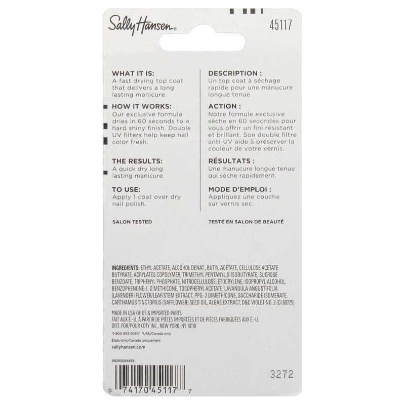 Sally Hansen Clear Top Coat - Quick Dry Nail Polish for Streak-Free Shine | Long Lasting Finish