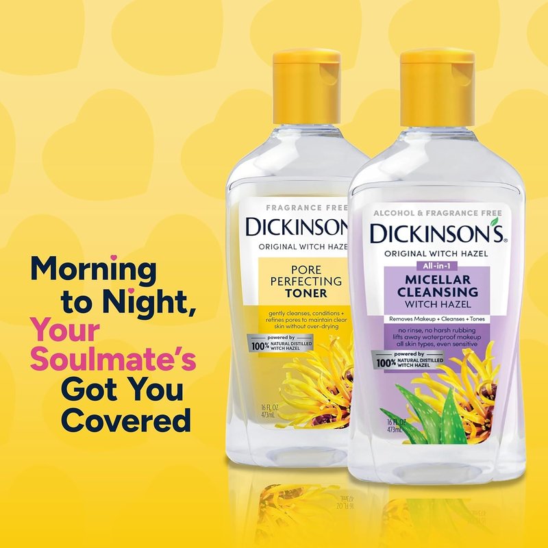 Dickinson's Micellar Cleansing Witch Hazel, An All-in-1 Makeup Remover, Pore Refiner, Skin Cleanser and Toner; Alcohol Free with Aloe, for Sensitive Skin, 16oz