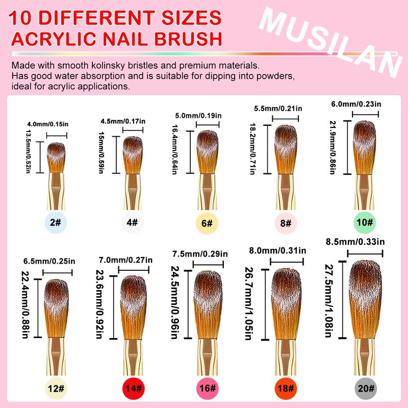 MUSILAN Nail Art Brushes Set,10pcs Nail Art Tool Set Nail Art Design Pen Painting Tools Fingernail Brush Nail Cleaning Brush for Acrylic Application Acrylic Powder 3D Nail Carving Nail Art Brushes Set