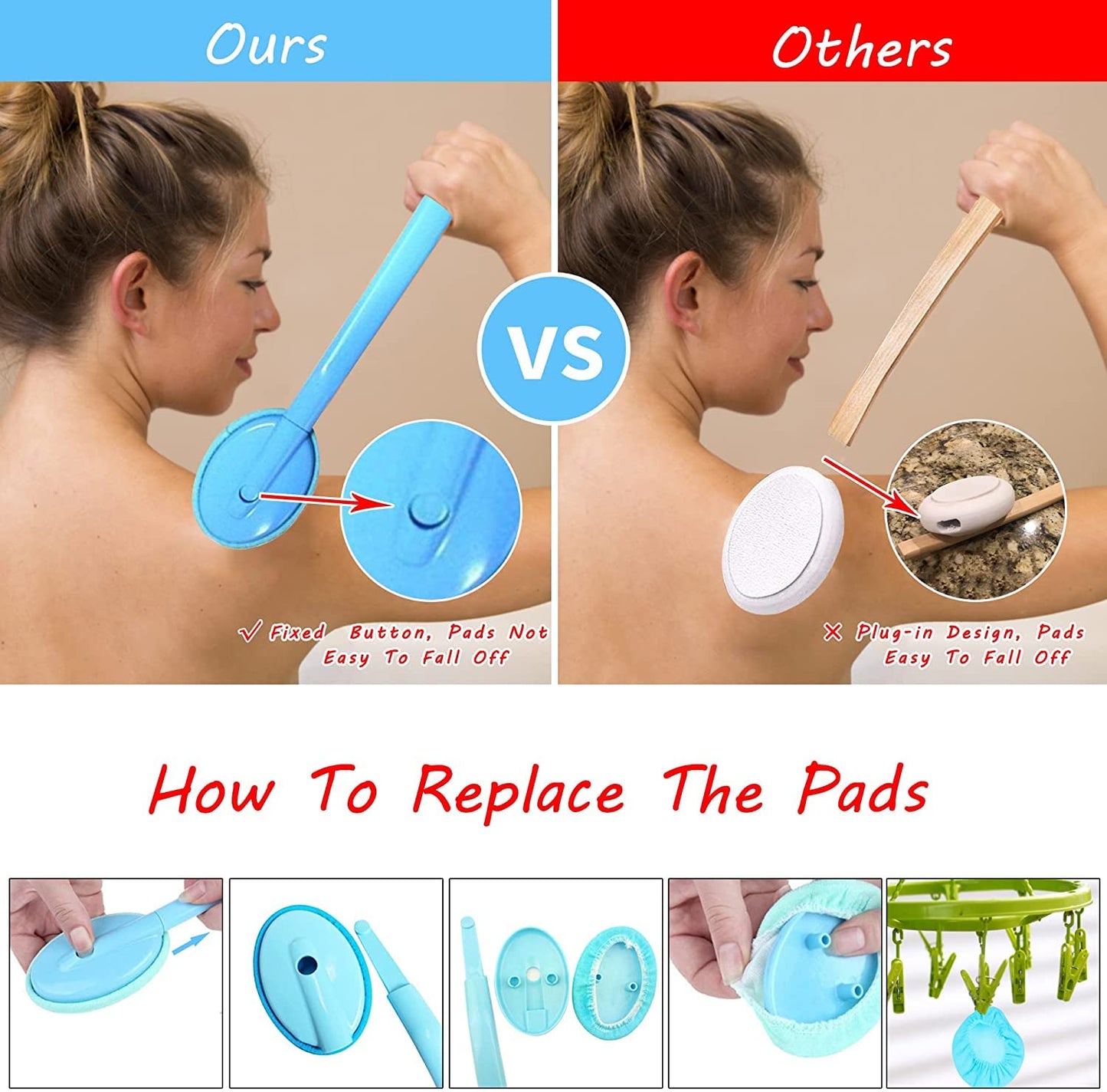 Eyxformula Easy Lotion Applicator for Back – Long Handle Cream Applicators Wand with 2 Pads, Tool to Apply Sunscreen, Self Tanner on Back, Body & Feet, Lotion Stick Brush Gift for Women, Men, Elderly