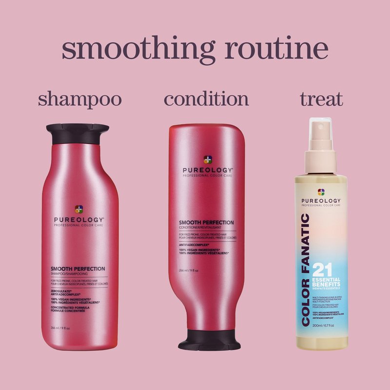 Pureology Smooth Perfection Shampoo - For Frizzy and Color Treated Hair, Smooths Hair & Controls Frizz, Sulfate-Free & Vegan, 9 Oz