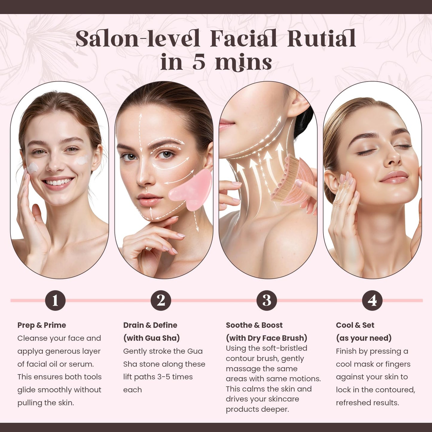 Lymphatic Contour Face Brush and Gua Sha Set, 2-in-1 Manual Facial Brushes for Lymphatic Drainage - Anti-Puffiness, Detox Sculpting Guasha Brush to Improve Skin Glow & Absorption