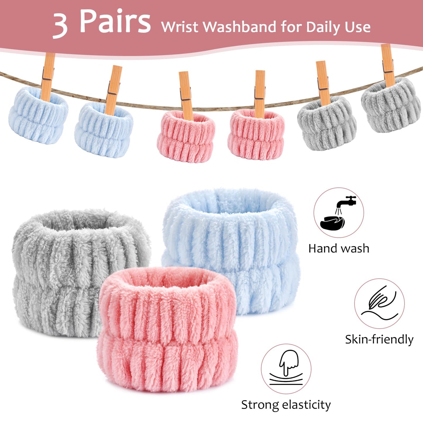 Wykodra 6pcs Wrist Bands for Washing Face, Absorbent Face Wash Wristbands, Arm Water Guards, Microfiber Spa Wash Band for Girls Prevent Water from Spilling Down Your Arms